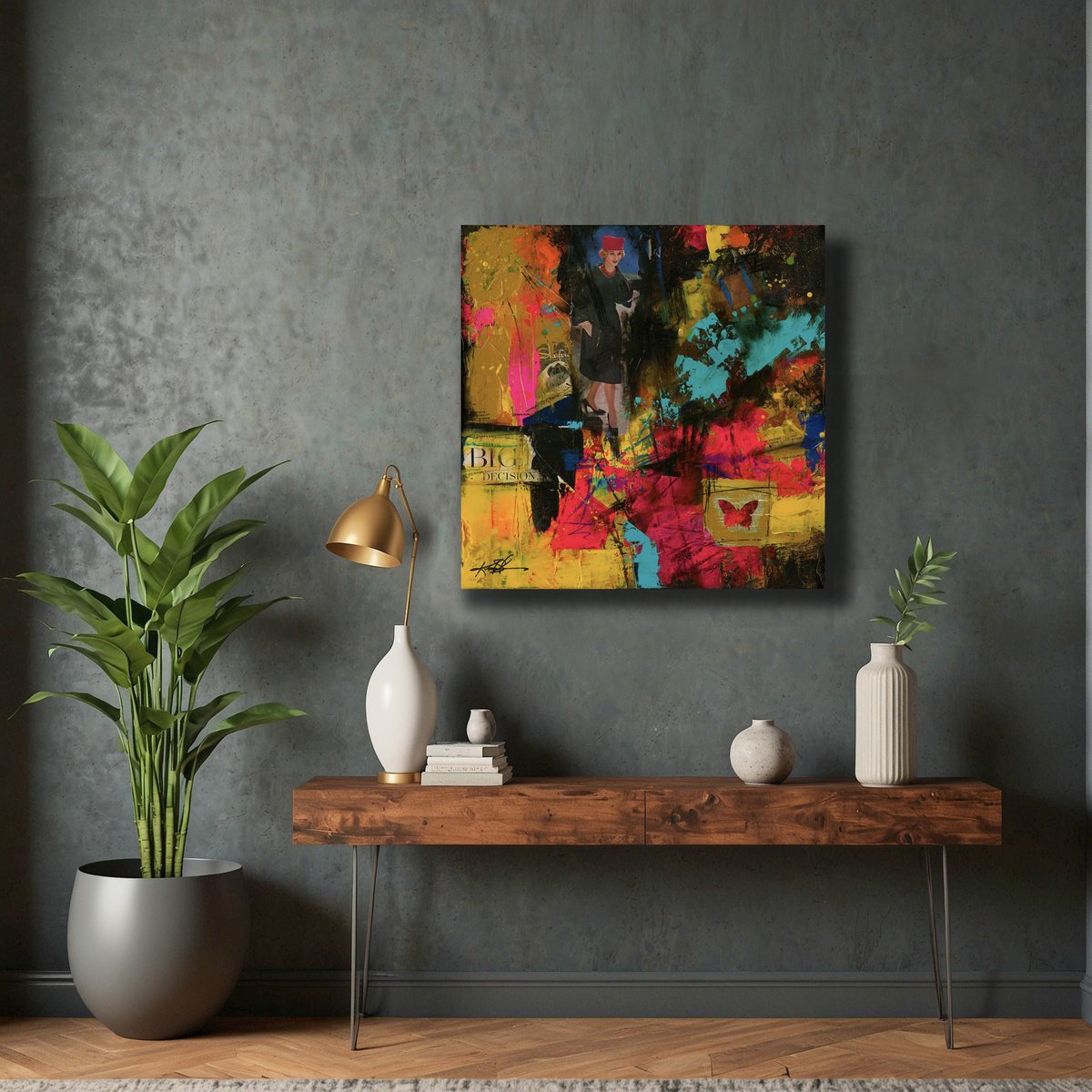 Abstract Painting By Kathy Morton Stanion, 20 X 20", Big Decision, Original Artwork