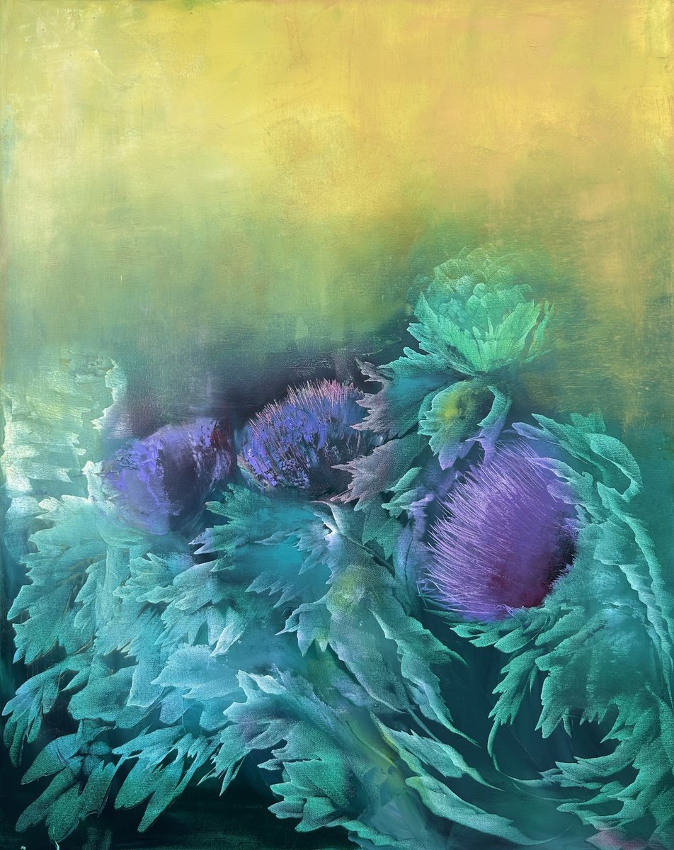 Expressive Botanical Oil Painting By Ludmila Budanov, 31 X 39", Wild Charm, Original Artwork