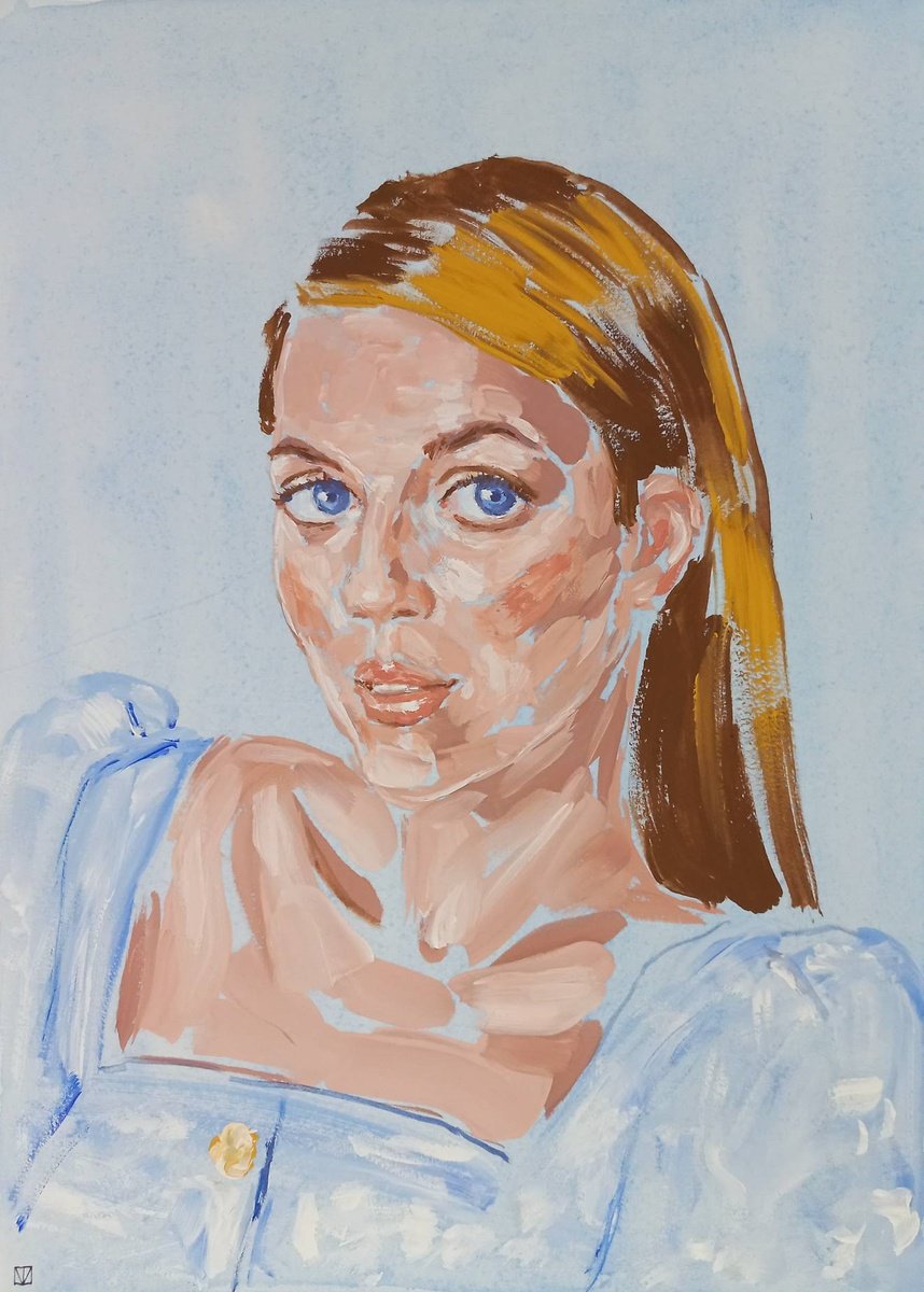 Woman gouache portrait. Abstract female art. 27?19.5 cm/10.6x7.5 in by Tatiana Myreeva