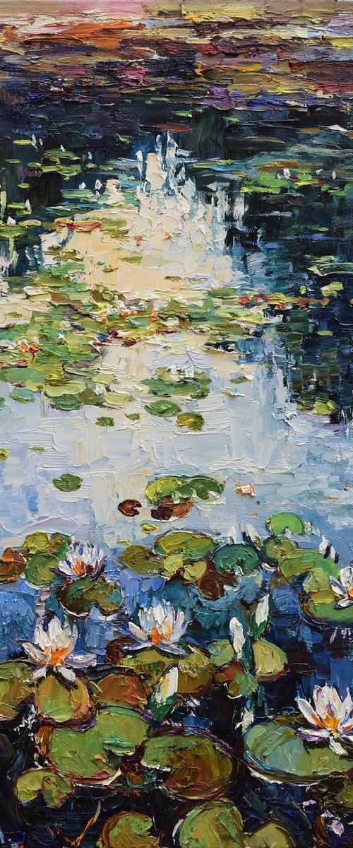 Water lilies Original Oil painting 60 x 90 cm by Anastasiia Valiulina