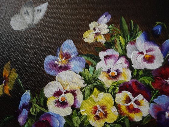 Pansy Flowers with Butterfly