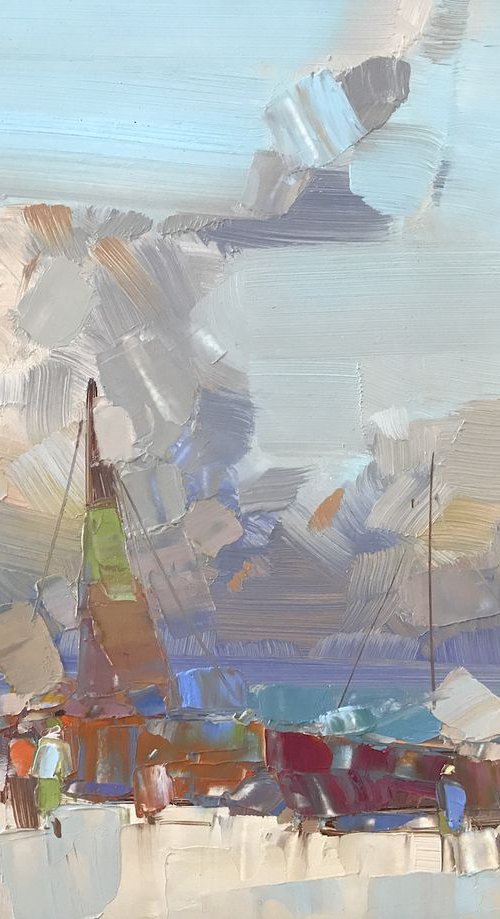 Harbor, Original oil painting  Handmade artwork One of a kind by Vahe Yeremyan
