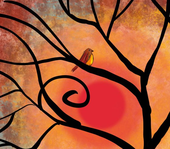 Birds of a Feather , cute lovebird tree artwork