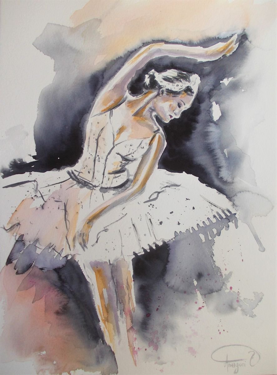 Ballerina series watercolor painting -Original Ballerina painting by Antigoni Tziora