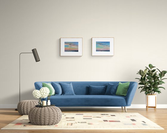 Contemporary acrylic abstract landscapes , coastal dyptych beach wall decor for living room  sea painting medium format gift idea