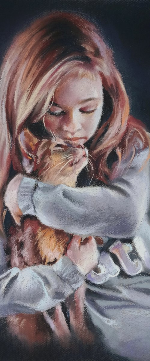 Portrait of a girl with a kitten by Magdalena Palega