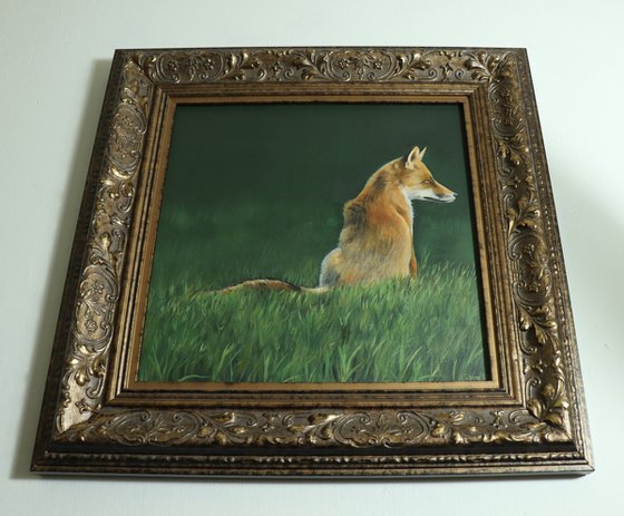 Red Fox Painting, Animal Artwork, Nature Wall Decor Framed and Ready to Hang Oil Painting by Alex Jabore Active