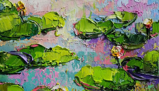 Water lilies at sunset - painting original oil, canvas