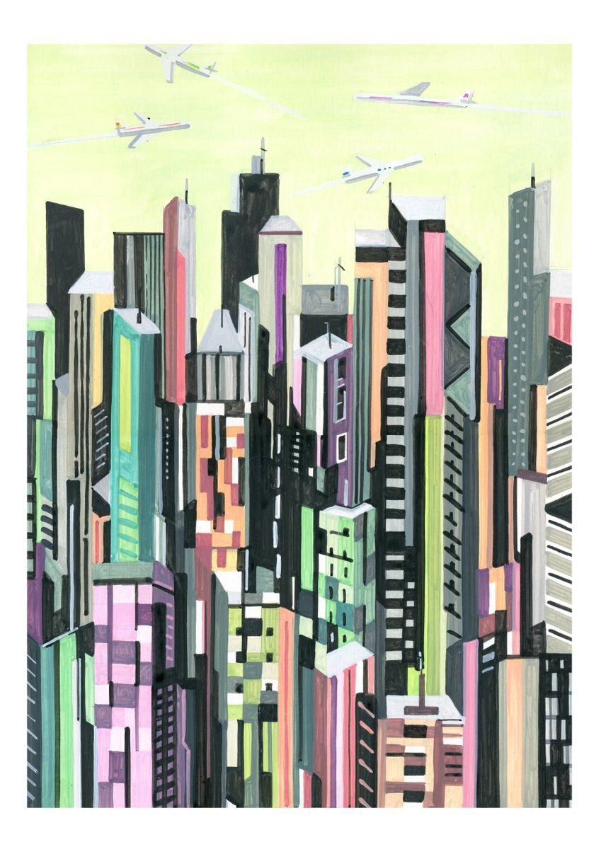 Urban And Pop Acrylic Painting , Hong-Kong-07 By Andre Baldet, 13 X 18, Artwork For Sale On Artfinder