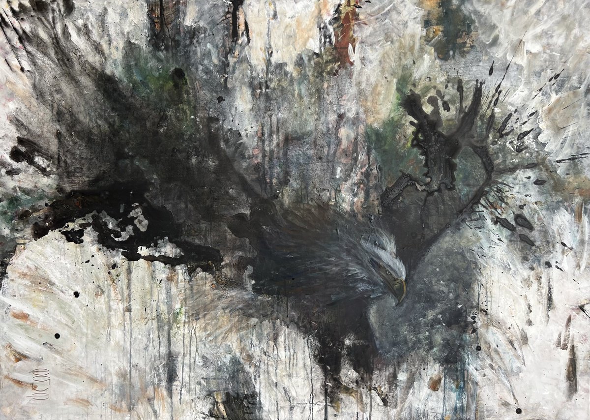 Expressive Animal Acrylic Painting By Egle Kurlianskaite, 57 X 41, Strenght, Original Artwork