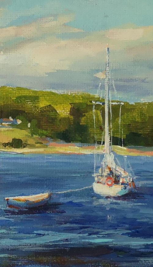 White on blue (5x7x0.1'') original, acrylic on canvas board miniature seascape by Alexander Koltakov