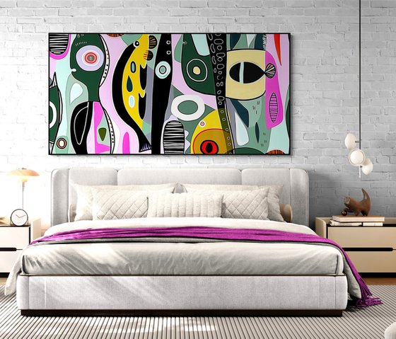 Geometric abstraction with fishes #8