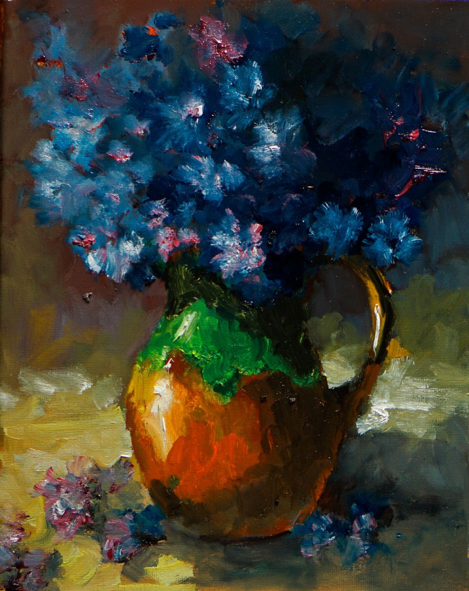 Impressionistic Still Life Oil Painting By Pavel Filin, 9 X 12", Violet, Original Artwork