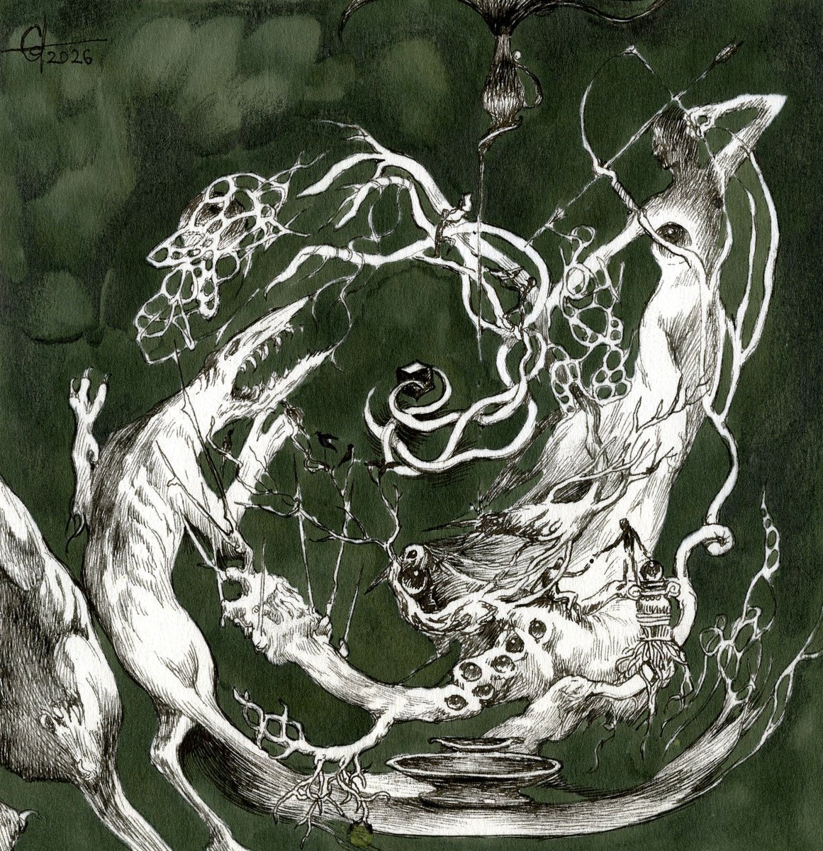 Surrealistic Ink Drawing , Spiral By Polina Salenko, 7 X 8, Artwork For Sale On Artfinder