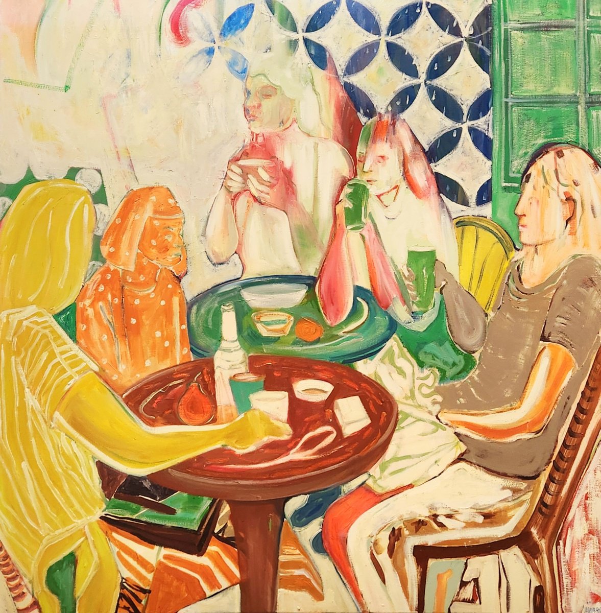 Expressive Portrait Oil Painting By Anahita Amouzegar, 41 X 41, The Mess We Bloom In, Original Artwork