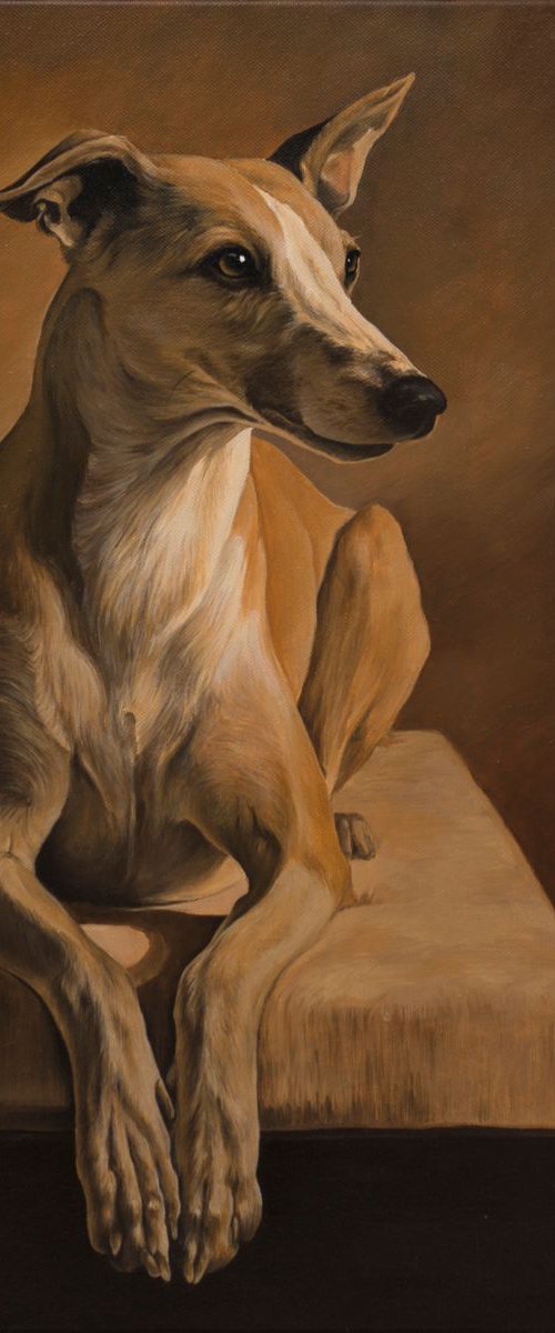 Oil painted Whippet by Olga Tsvetkova