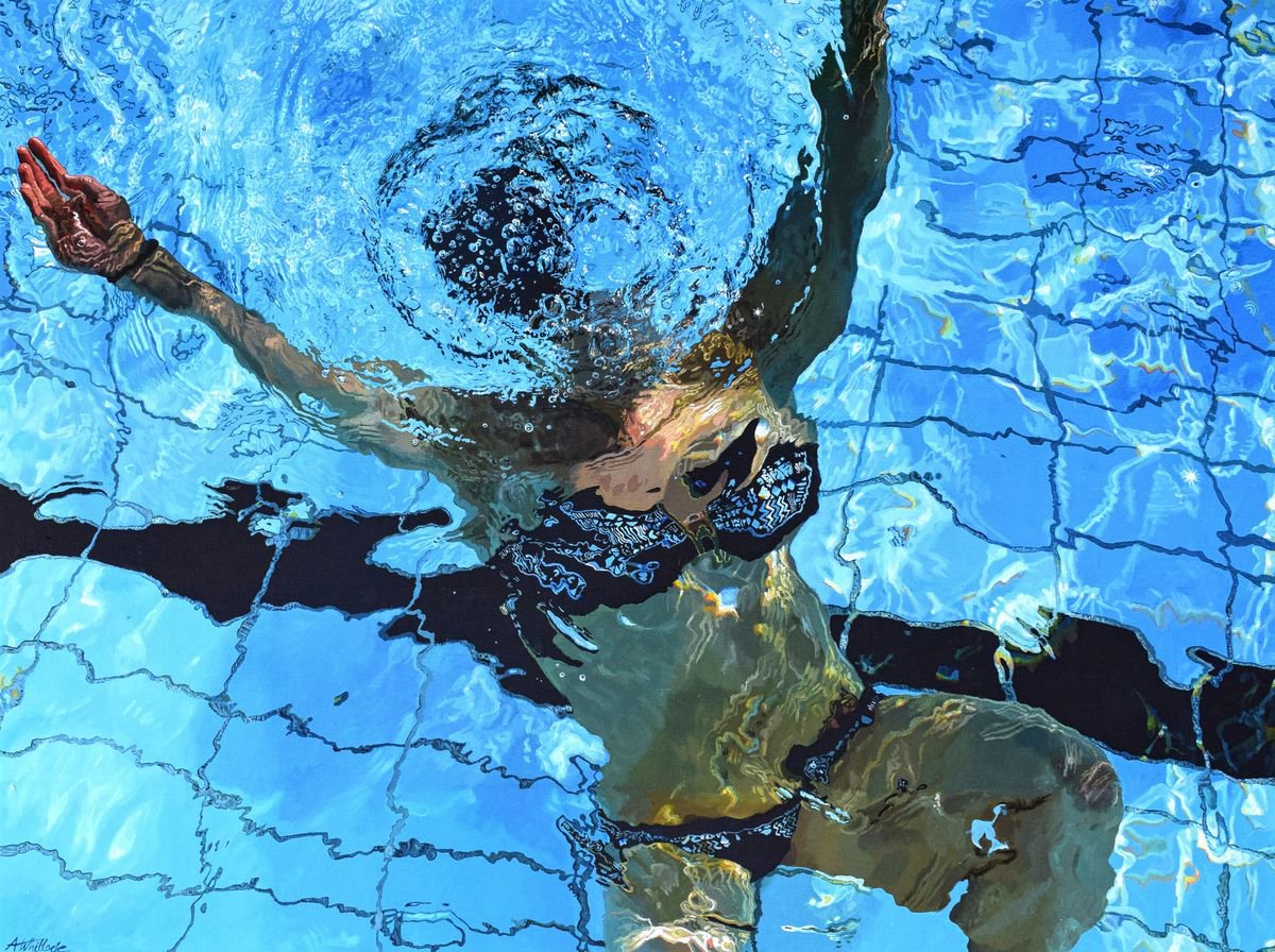Swimming Pool Painting - Surface Dive by Abi Whitlock