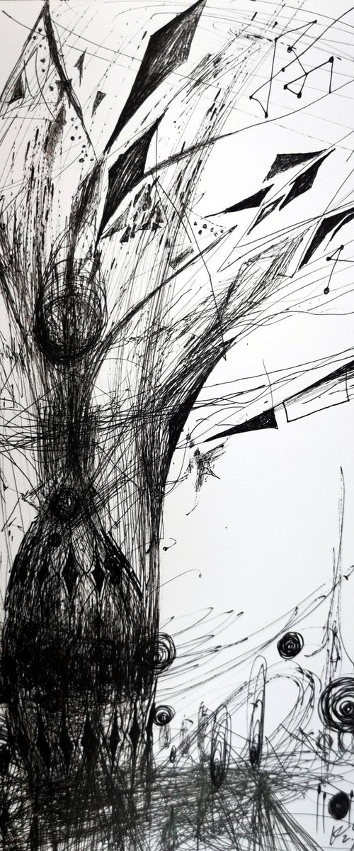 Unique still life metaphysical composition in drawing flowers of eternity Kloska by Kloska Ovidiu