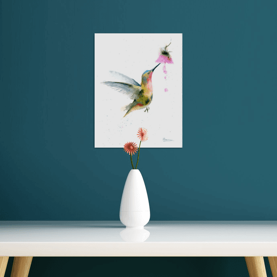 Colorful Hummingbird and flower