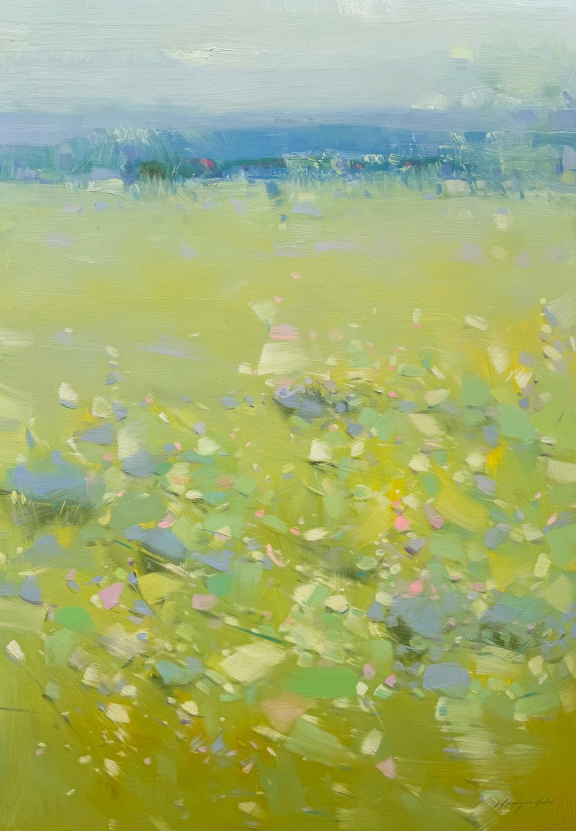 Impressionistic Landscape Oil Painting By Vahe Yeremyan, 30 X 45", Summer Silence, Original Artwork