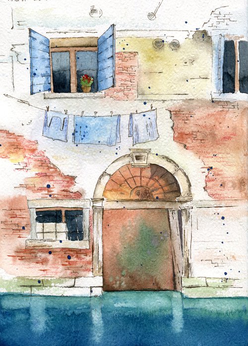 Old house in Venice. Original watercolor artwork. by Evgeniya Mokeeva