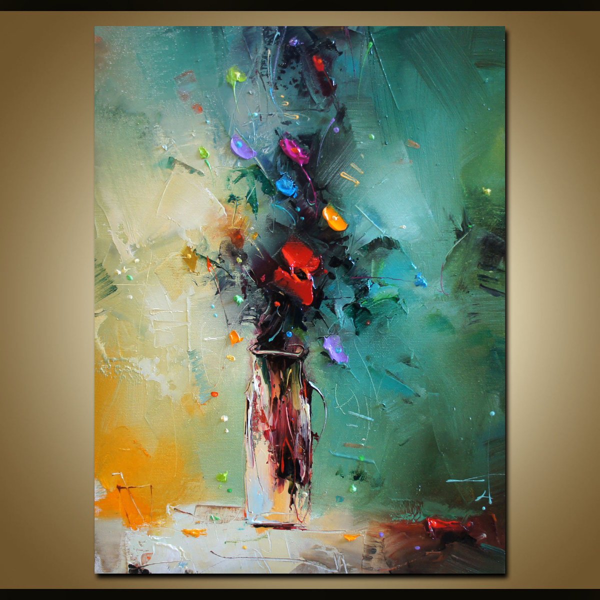 Expressive Botanical Oil Painting By Stanislav Lazarov, 12 X 16", Colorful Melody, Original Artwork