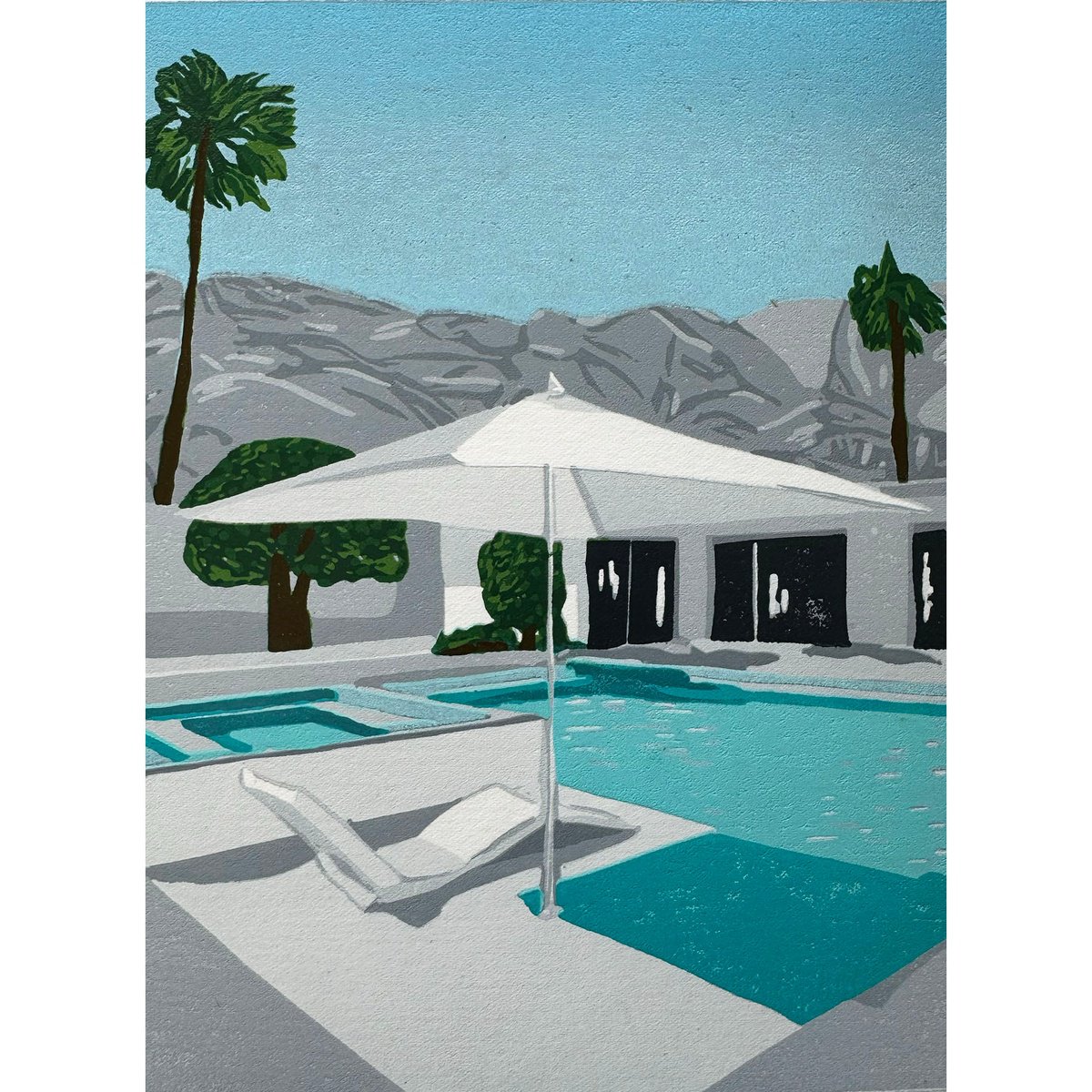 Impressionistic Landscape Linocut By Kirstie Dedman, 8 X 10", Palm Springs Series Print 1, Original Artwork