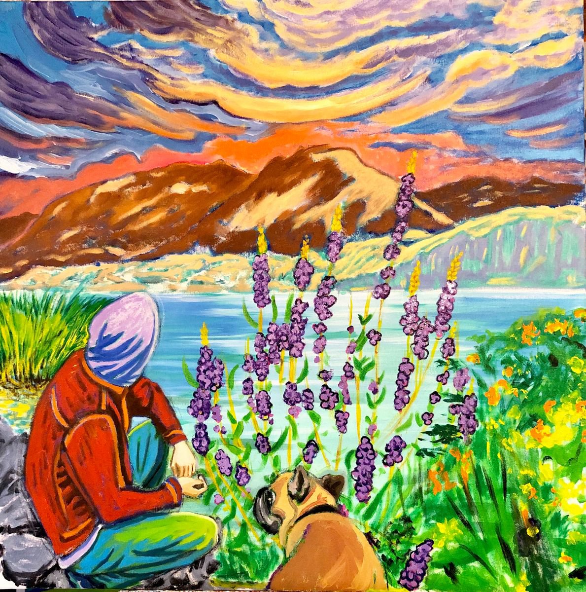 Expressive Landscape Acrylic Painting By Susan Stewart, 31 X 31", Mountains To Climb, Original Artwork