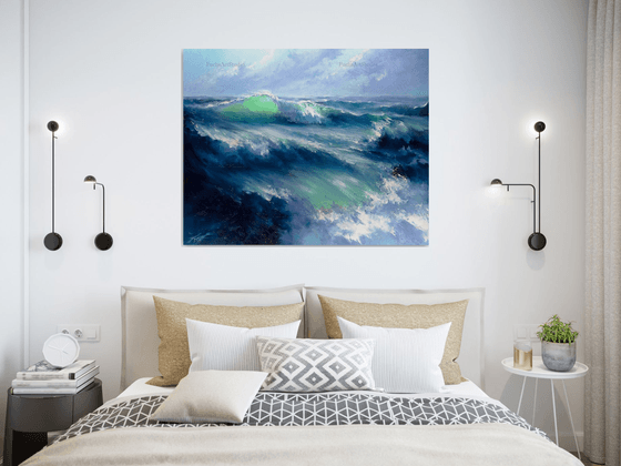 Morning Storm. Seascape scene. Ocean Painting.