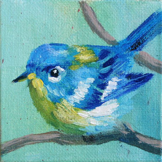 Bird #5  /  From my a series of mini works BIRDS /  ORIGINAL PAINTING