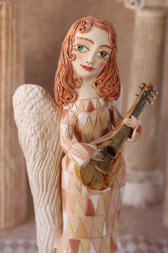Angels song. Angel with mandoline. OOAK Sculpture