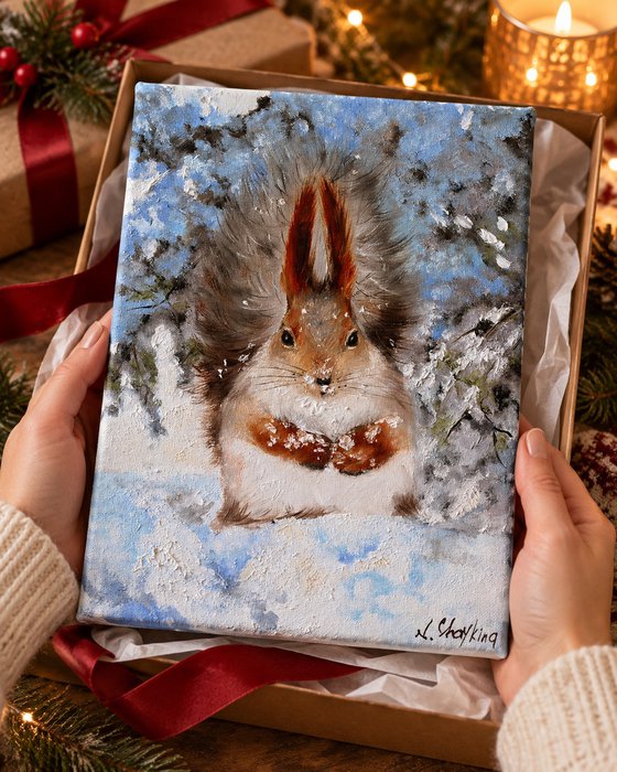 Red Squirrel in Snow