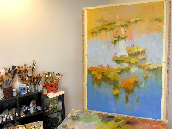 Waterlilies, Original oil Painting, Large Size, Handmade artwork, One of a Kind
