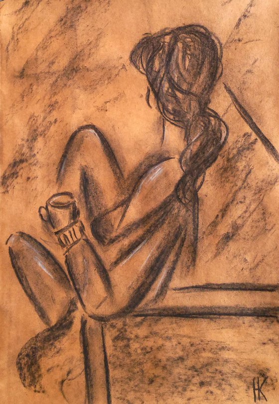 Coffee Time Charcoal Art