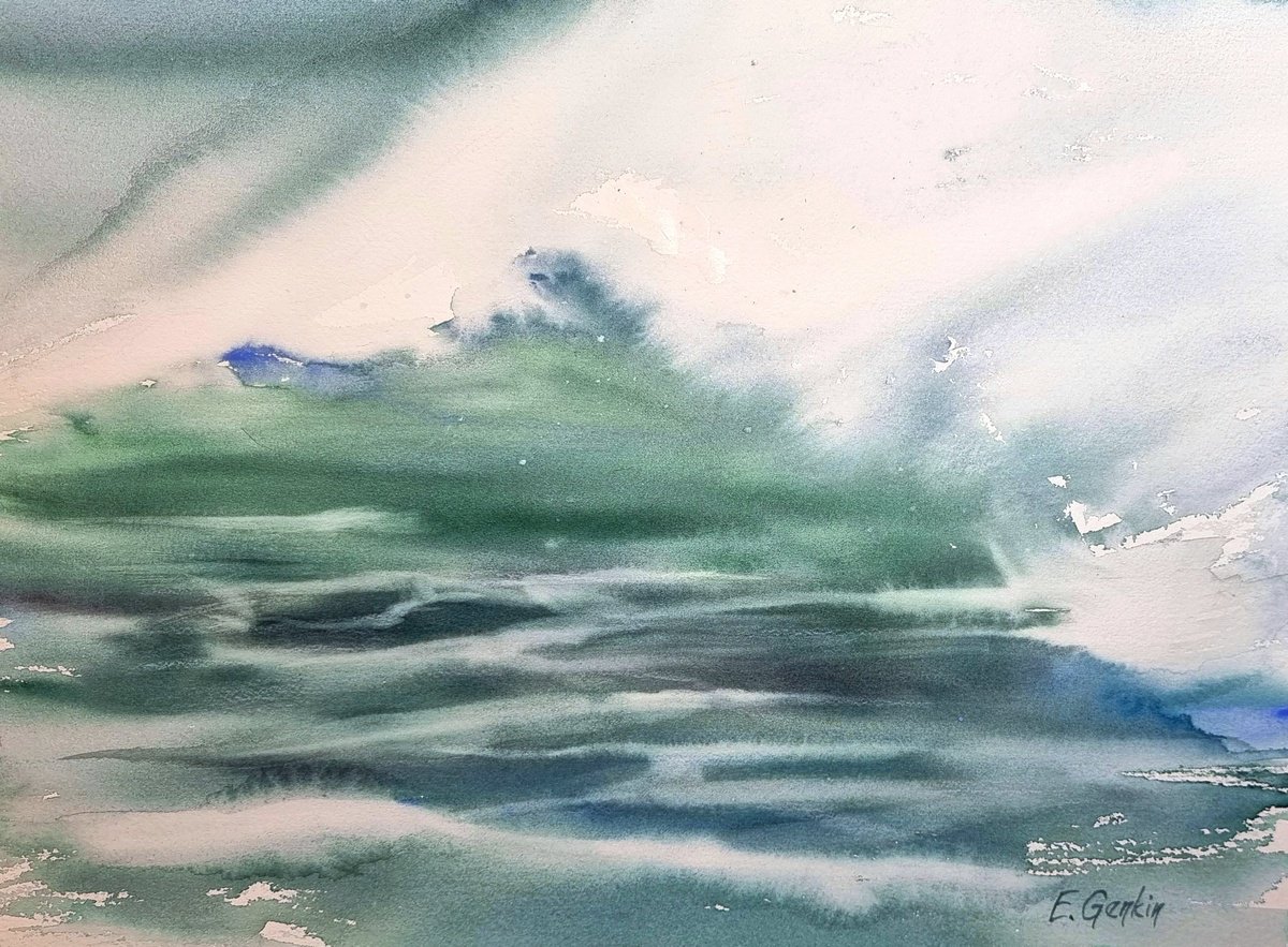 Impressionistic Landscape Watercolour By Elena Genkin, 15 X 11, The Wave #15, Original Artwork