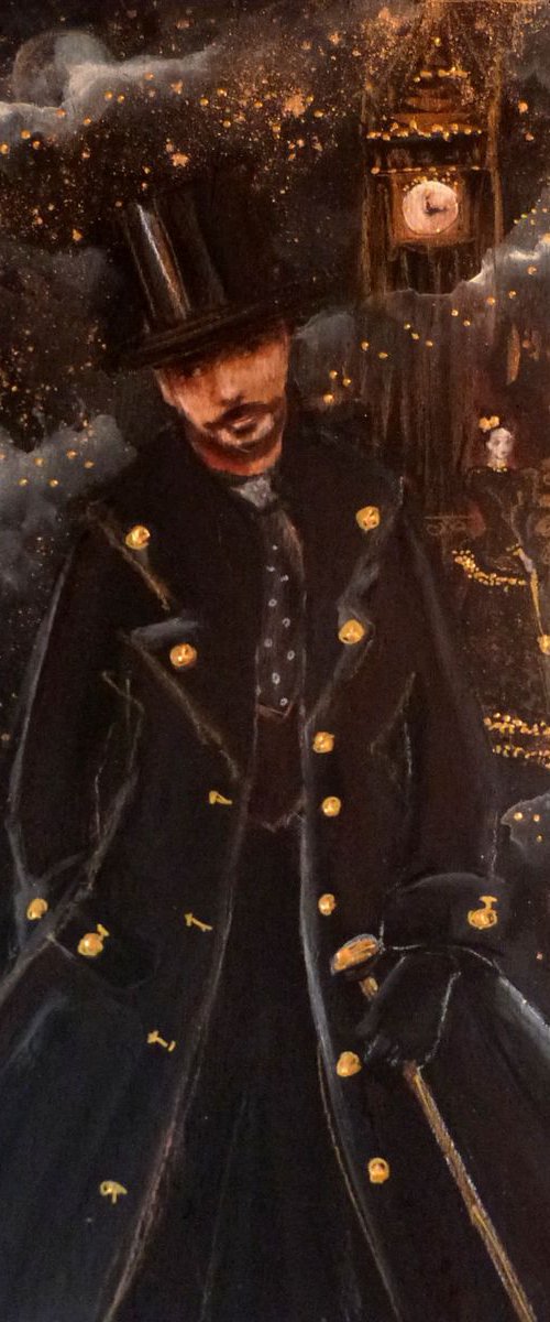 "The Nocturnal mysteries".mix media on wood 15x30cm by Loetitia Pillault