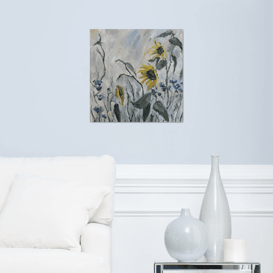 Sunflowers on a Gray Background