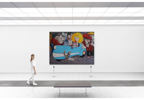 The Blond walking the dog