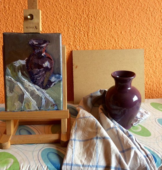 Purple Vase and Fabric - Original Still Life