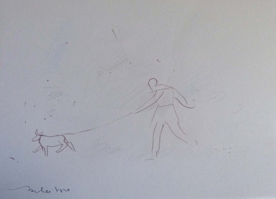 Dog Walking 4, pencil sketch 29x21 cm - EXCLUSIVE to Artfinder+ FREE shipping