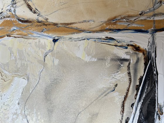 Beige and turquoise abstraction. White and turquoise wall art.