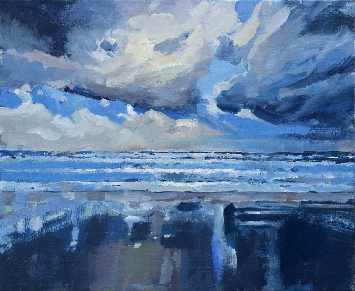 Expressive Landscape Acrylic Painting By Goran Zigolic Watercolors, 24 X 20, Seascape, Original Artwork