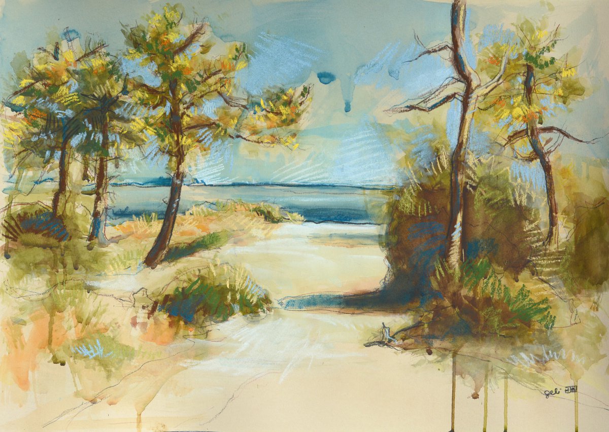 Expressive Landscape Painting By Benedicte Gele, 23 X 17, Les Saumonards, Original Artwork