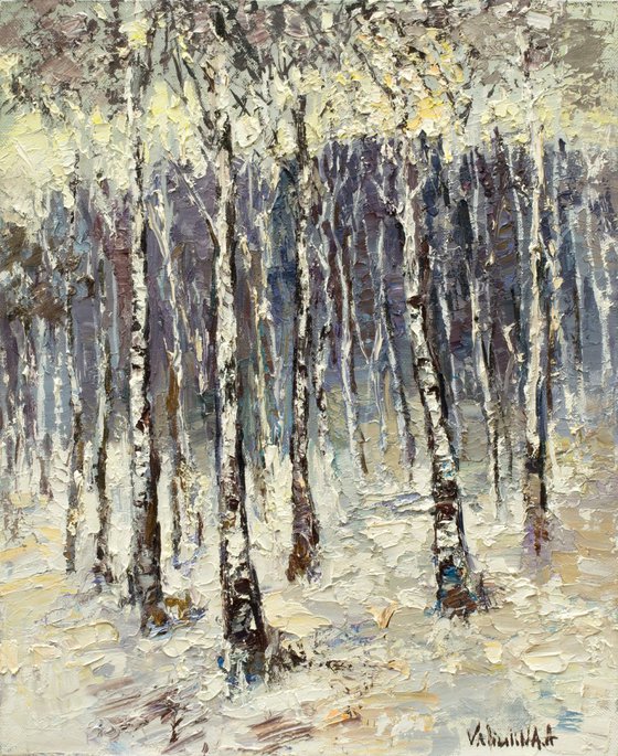 Winter Birch Trees - Forest painting