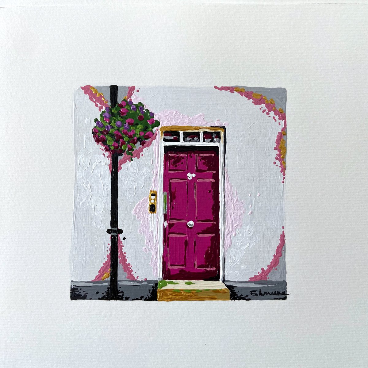 Puerta magenta en pared blanca by Eileen Lunecke