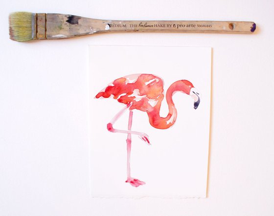 Original Watercolour Single Flamingo Bird