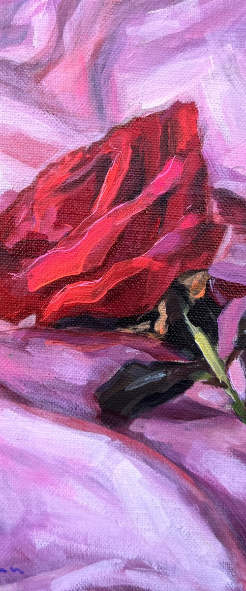 Still Life with Rose on a Silk by Victoria Sukhasyan