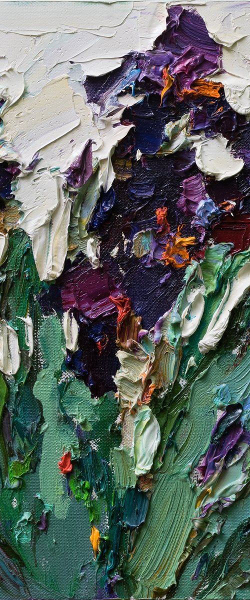 Irises - Original  impasto oil painting by Anastasiia Valiulina