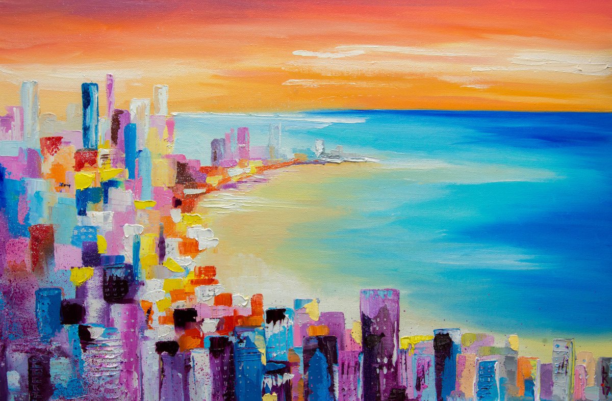 Impressionistic Cityscapes Oil Painting By Liubov Kuptsova, 24 X 16", City Of Dream, Original Artwork