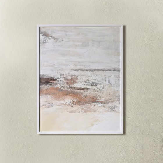 "Glow 2" White brown abstract textured art